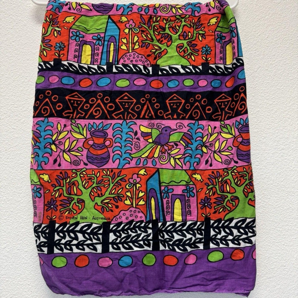 Steven Hein Australia Bright‎ Block Print Cotton Scarf Wrap Rectangle 68 x 41